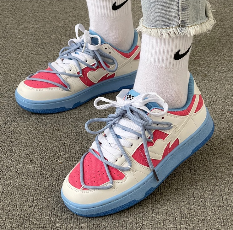 Summer ins color matching sports trend casual shoes in stock with cross straps low top small white shoes, breathable board shoe
