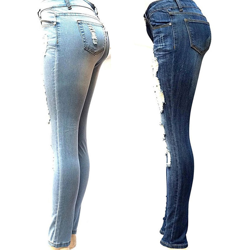S-XXL Women's Skinny Hole Ripped Jeans New Fashion Women Baggar Pants