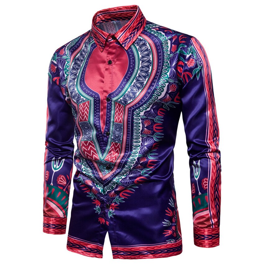 Africa Clothing Men's Shirt Print Bazin African Dresses for Man Long Sleeve Autumn Winter Traditional Fashion Clothes