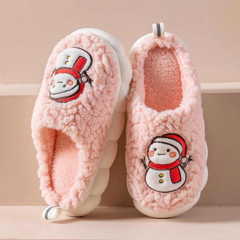 Cute Snowman Slippers Winter Indoor Household Warm Plush Thick-Soled Anti-slip Couple Home Slipper Soft Floor Bedroom House Shoe