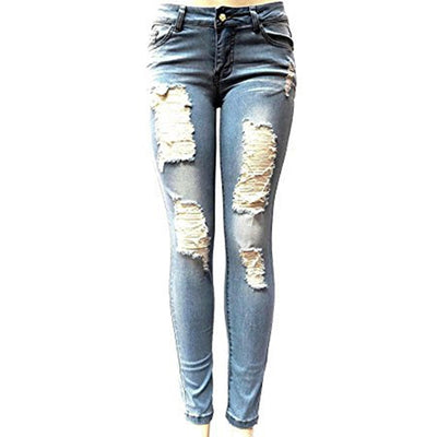 S-XXL Women's Skinny Hole Ripped Jeans New Fashion Women Baggar Pants