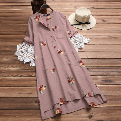 Plus Size Dress Women Embroidery Dresses Vintage Vestidos Ladies Beach Party Sundress S-5XL