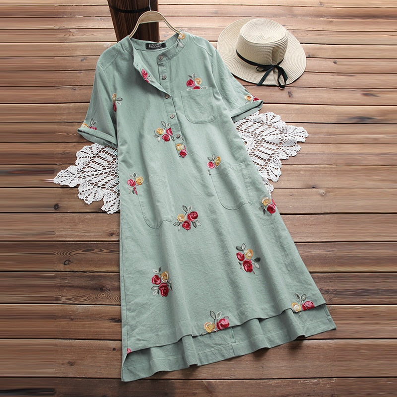 Plus Size Dress Women Embroidery Dresses Vintage Vestidos Ladies Beach Party Sundress S-5XL